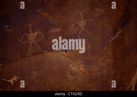 Antica di nativi americani (Indiana) petroglyph hieroglyph / / pittogrammi sulle pareti del canyon di Eastern Utah. Foto Stock