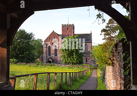 Abbey Dore dal lych gate, Herefordshire, England, Regno Unito Foto Stock