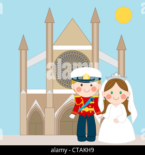 Il principe e la principessa in piedi di fronte alla chiesa dopo il Royal Wedding Foto Stock