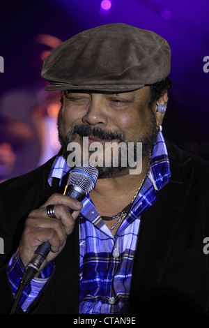 Cantante cubano Francisco Cespedes in concerto a Los Suenos Marriott Resort, Costa Rica. Foto Stock