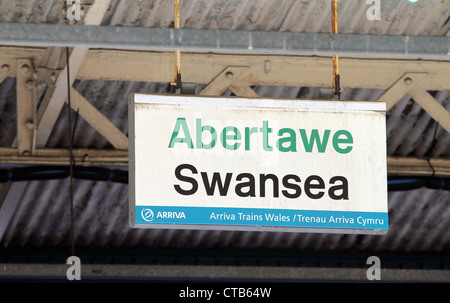 A Swansea Stazione ferroviaria segno, South Wales, Regno Unito Foto Stock