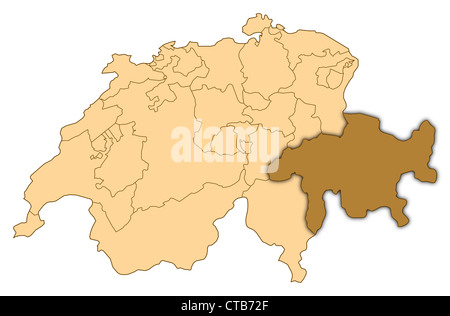 Mappa della Svizzera dove i Grigioni è evidenziata. Foto Stock