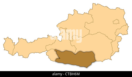 Mappa di Austria dove la Carinzia è evidenziata. Foto Stock