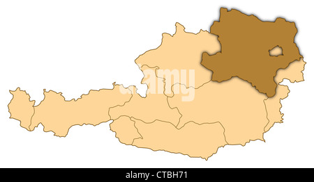 Mappa di Austria dove la Bassa Austria è evidenziata. Foto Stock