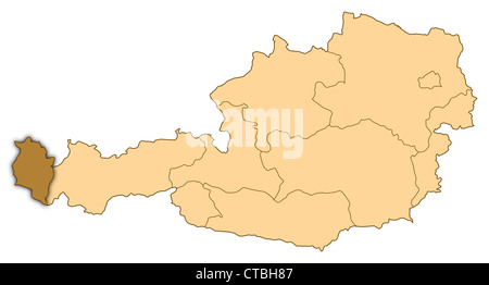 Mappa di Austria dove il Vorarlberg è evidenziata. Foto Stock