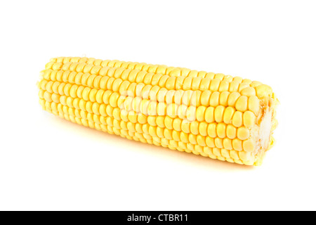 Dolce singolo sulla pannocchia di mais su bianco Foto Stock