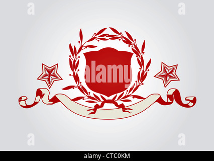 Un scudo araldico o badge con stelle, lo sbozzato in modo che sia possibile aggiungere le proprie immagini. Illustrazione Vettoriale Foto Stock