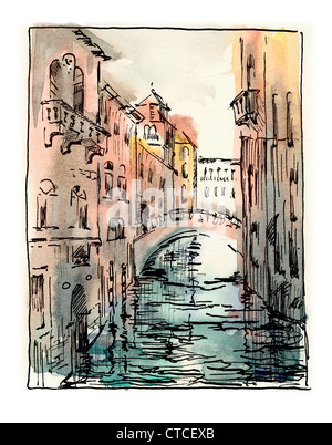 Disegno a mano di alcuni Venezia i canali Foto Stock