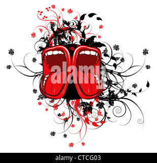 In bocca con motivi floreali illustrazione vettoriale Foto Stock