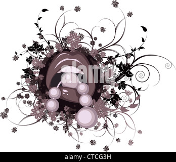 In bocca con motivi floreali illustrazione vettoriale Foto Stock