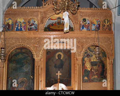 Grecia Samos Pagondas chiesa della Santa Trinità Gesù Cristo e Angelo con l'Ultima Cena al di sopra Foto Stock