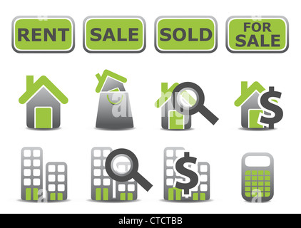 Illustrazione Vettoriale di real estate set di icone.Si può usare per il vostro sito Web, applicazione o presentazione Foto Stock