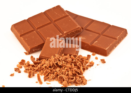 Barre di cioccolato e scaglie di cioccolato Foto Stock