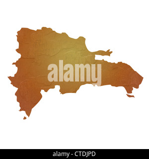 Textured Mappa Repubblica Dominicana mappa marrone con sasso o pietra texture, isolato su sfondo bianco con percorso di clipping. Foto Stock