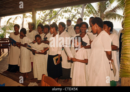 Nacula Island, Isole Figi; coro della chiesa locale, Blue Lagoon resort Foto Stock