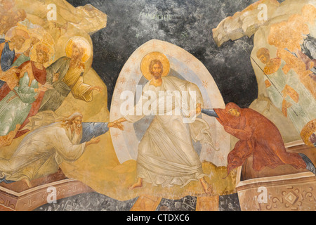 Istanbul, Turchia. La chiesa bizantina di San Salvatore in Chora. L'Anastasis, o di risurrezione, affresco. Cristo e Adamo ed Eva. Foto Stock