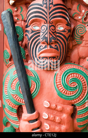 Maori carving, Waitangi, Nuova Zelanda Foto Stock