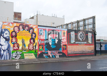 Murali nazionalista sul cattolica Falls Road della parte occidentale di Belfast in Irlanda del Nord Foto Stock