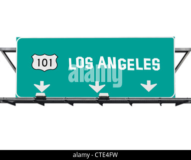 101 Hollywood freeway di Los Angeles con il segno fatto a mano font. Foto Stock