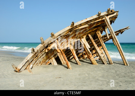 "La Barca persa', a scatafascio dhow sulla costa est dell isola di Masirah, Oman Foto Stock