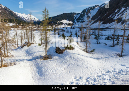 Neve e ghiaccio nelle montagne di Chugach dell'Alaska. Foto Stock