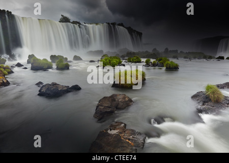 Iguassu Falls, situato presso il brasiliano e argentino di frontiera, vista dal lato Brasiliano Foto Stock