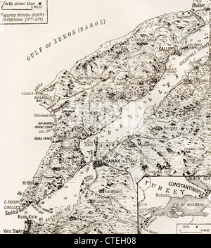 Mappa dei Dardanelli e Gallipoli, Turchia, 1916. A partire dall'anno 1916 illustrata. Foto Stock