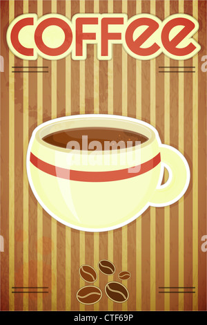 Menu modello di caffè - tazza da caffè su sfondo a righe in stile retrò - illustrazione Foto Stock