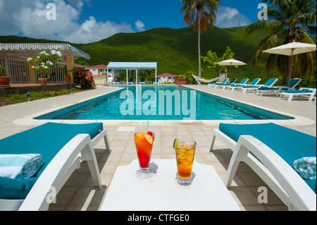 Caribbean West Indies Nevis Mount Nevis Hotel - tropical drink alcolici a bordo piscina piscina Foto Stock