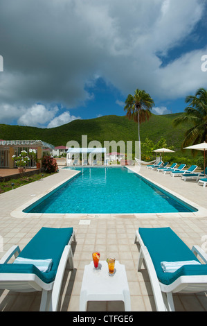 Caribbean West Indies Nevis Mount Nevis Hotel piscina relax tropicale bevande tropicali nuvole Foto Stock