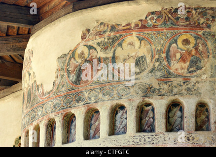 Dettagli architettonici presso il Monastero Sucevita, un ortodosso orientale convento in Romania Foto Stock