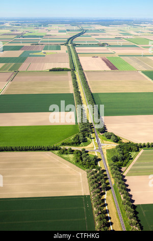 I Paesi Bassi, Zeewolde, aziende agricole e terreni agricoli in Flevopolder. Antenna. Foto Stock