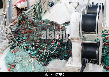 Rete da pesca su una barca Foto Stock