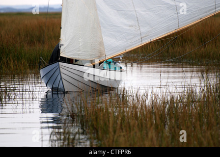 Beachcomber-Alpha Dory ghosting in un torrente. Questo 100 anno vecchio design è eccellente per la barca a remi o in barca a vela Foto Stock