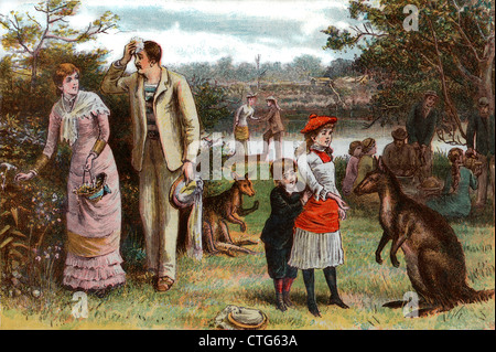 1800s 1880 1881 picnic estivo i canguri DI SCENA IL GIORNO DI NATALE IN AUSTRALIA Foto Stock