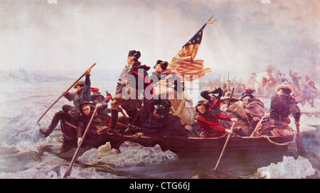 WASHINGTON che attraversa il Delaware Art da EMANUEL LEUTZE 25 dicembre 1776 truppe in barche di sorprendere il nemico in TRENTON Foto Stock