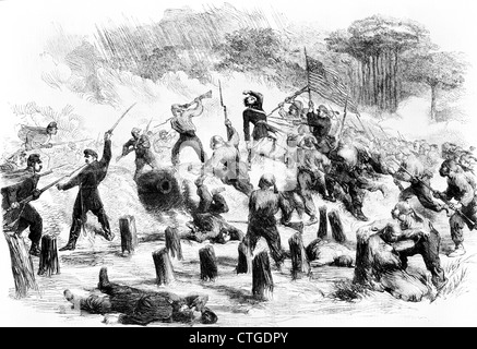 1860 8 febbraio 1862 GUERRA CIVILE AMERICANA GENERALE SPEDIZIONE BURNSIDES TENENDO ISOLA ROANOKE AL PUNTO A BAIONETTA Foto Stock