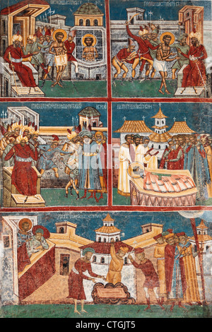 Affresco del dipinto di Voronet monastero di Bucovina, Romania Foto Stock