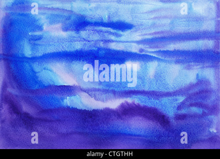Abstract blu e viola la pittura ad acquerello sfondo Foto Stock
