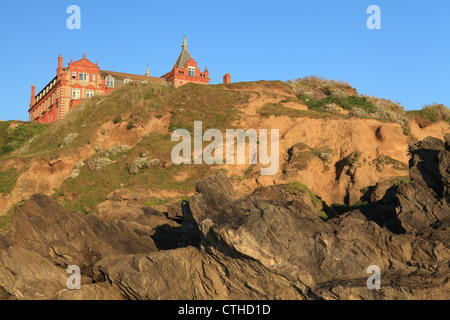 Headland Hotel, visto da poco Fistral Beach, Newquay, North Cornwall, England, Regno Unito Foto Stock