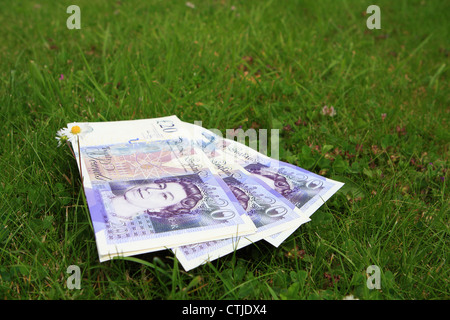 Note di sterling sdraiati sull'erba Foto Stock