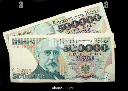 Due vecchie note cinquecento mila zloty Foto Stock