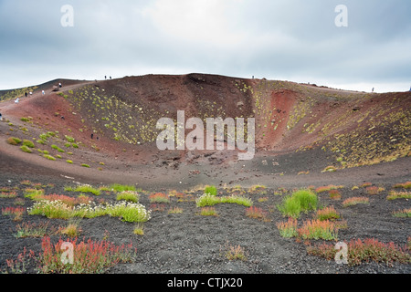 Vecchio cratere del vulcano sull'Etna, Sicilia, Italia Foto Stock