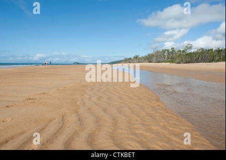 Bassa marea a un torrente che separa Wongaling Beach da South Mission Beach a Mission Beach, Casuario Coast Foto Stock