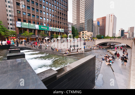 Fontana Cheonggyecheon, Seoul, Corea Foto Stock