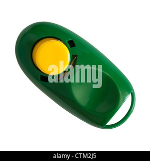 Un clicker utilizzato per addestramento cani su sfondo bianco Foto Stock