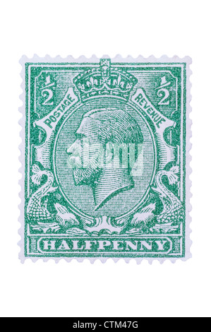 Un King George V verde halfpenny 1/2D francobollo su sfondo bianco Foto Stock