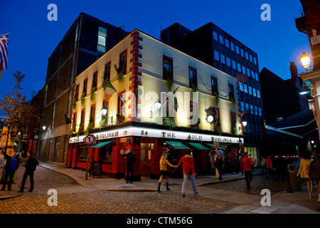 Scena notturna dell'Auld Dubliner bar in area di Temple Bar di Dublino, Irlanda. Foto Stock
