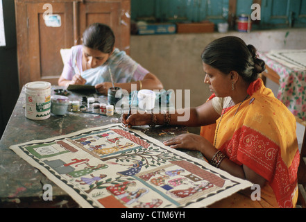 Le donne di pittura arte Mithila ( Nepal) Foto Stock