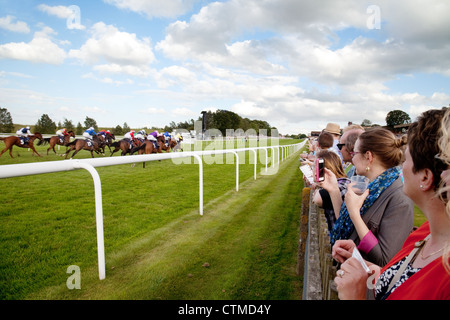 Newmarket Racecourse; Horse racing UK; People watching the horse racing, Newmarket July racecourse, Newmarket Suffolk UK Foto Stock